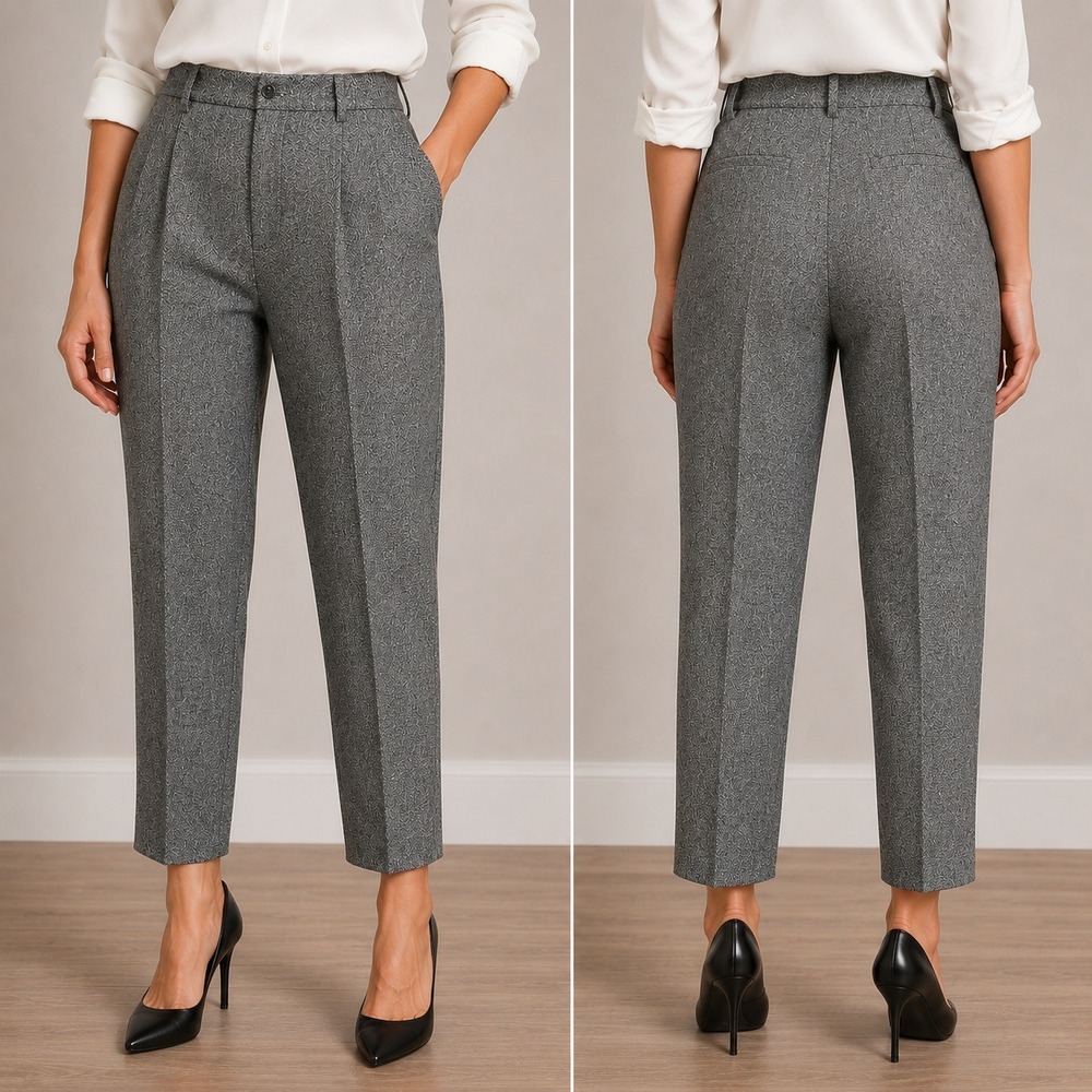 Vintage Linda Allard Ellen Tracy Gray Wool Pleated Womens 8P Straight Leg Pants